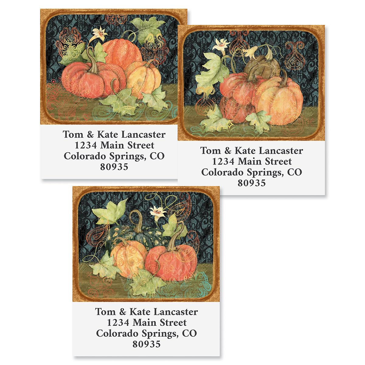 Colorful Images Fruitful Fall Square Thanksgiving Return Address Labels (3 Designs) - Set of 144 1-1/2" x 1-3/4" Autumn Self-Adhesive, Flat-Sheet