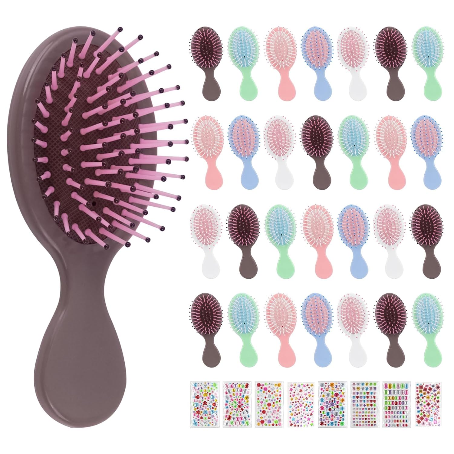 Hair Brush Bulk, 5-Color Mini Brush Bulk, Anti-Tangle, With Diy Stickers, Mini Wet Hair Brush Suitable For Most Hair Types, Easily Untangles Knots Without Pulling Or Breaking Hair (30-PACK)