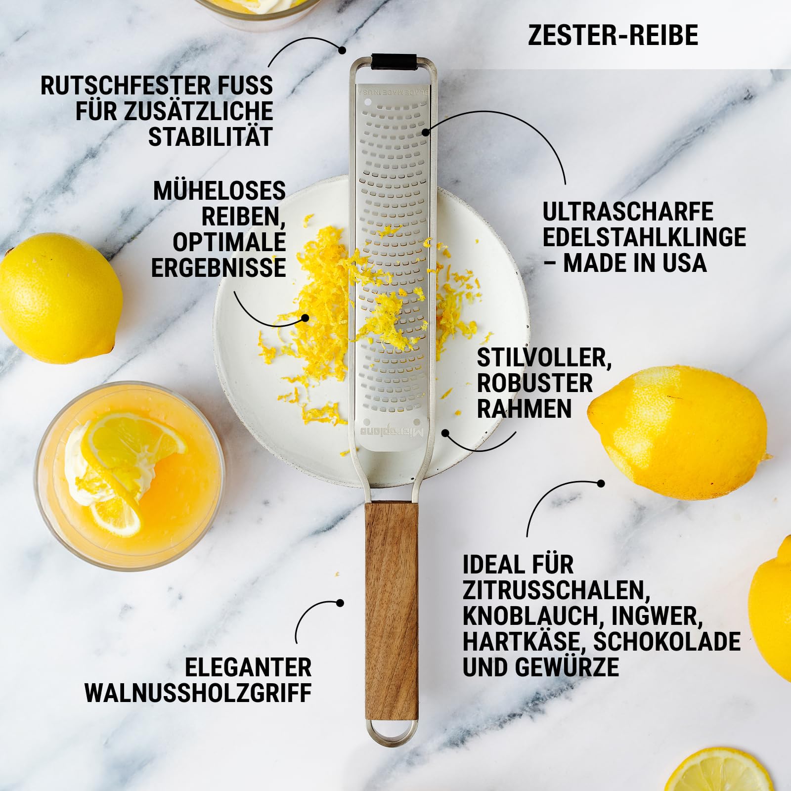 Microplane Reiben-Set (Zester & Extra-Grob) für Zitrusfrüchte, Hartkäse, Muskatnuss, Kartoffeln, Karotten & Zucchinis aus der Master-Serie mit Walnussholzgriff und Edelstahlklingen - Made in USA