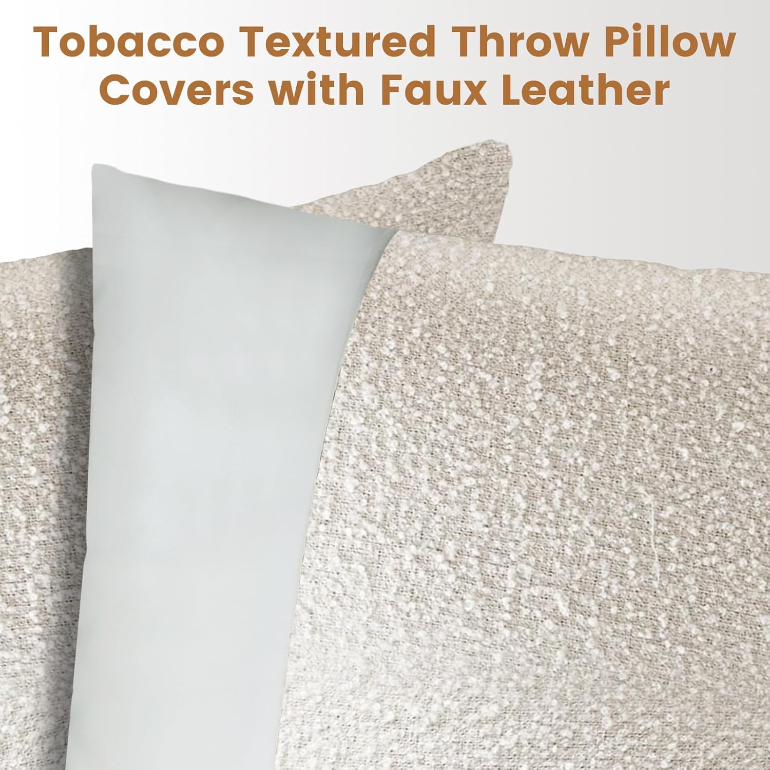 Faux Leather Fluffy Boucle Throw Pillow Covers 18X18 Inch Set of 2 White Outdoor Modern Farmhouse Solid Decorative Pillow Covers for Room Couch Living Bedroom Bed Sofa
