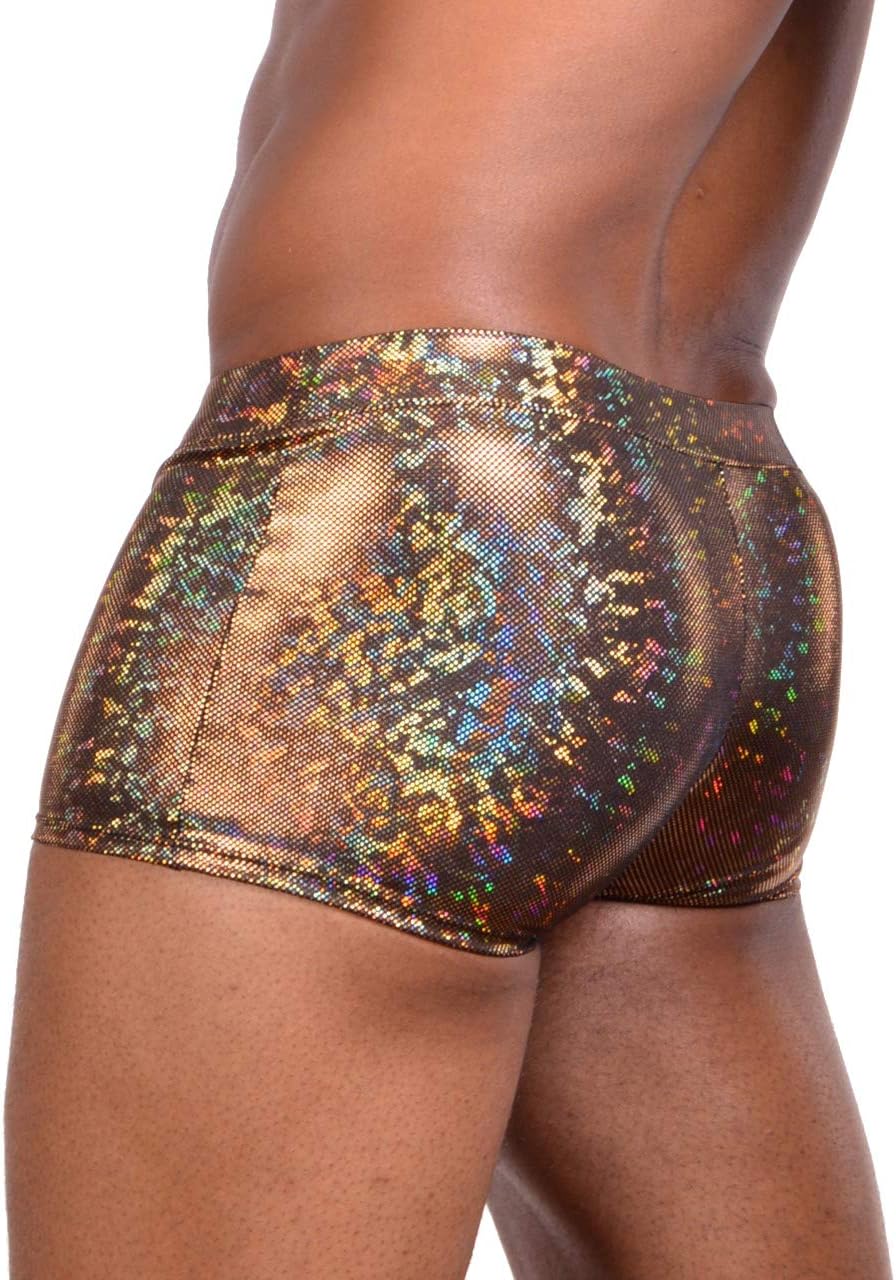 / Funstigators Festival Clothing: Men's Holographic Brief Booty Shorts With Front Pouch - Made in USA