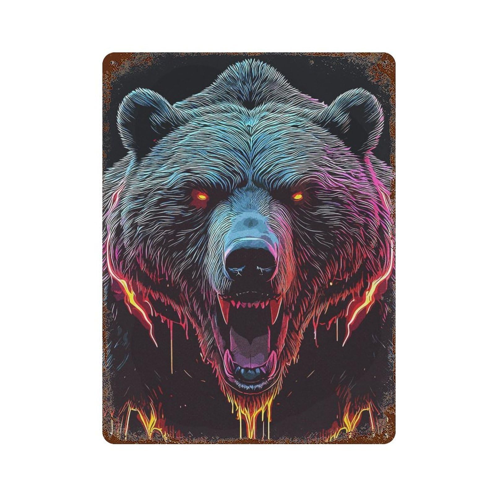 Wild Bear Weathered Tin Sign 15.7"x11.8", Novelty Wall Decor for Garage, Pub Or Kitchen