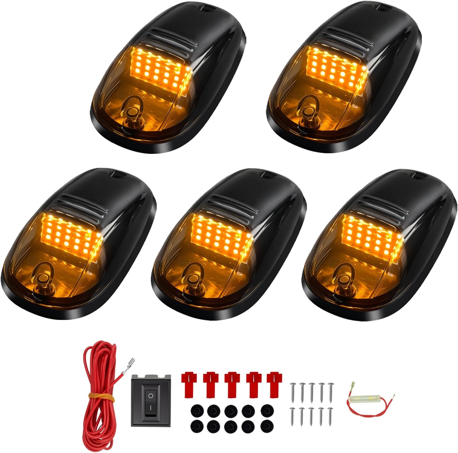 5 pack Amber 24 LED Cab Lights Smoked Cab Roof Running Top Marker Lights Assembly Replacement for Dodge Ram 1500 2500 3500 4500 5500 2003-2018 Pickup Trucks