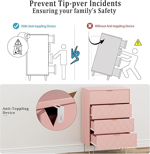 Miniatura 8 de Cómoda de 4 cajones, cajón, armario de almacenamiento alto con patas de metal, cómoda pequeña para dormitorio, sala de estar, armario, pasillo,