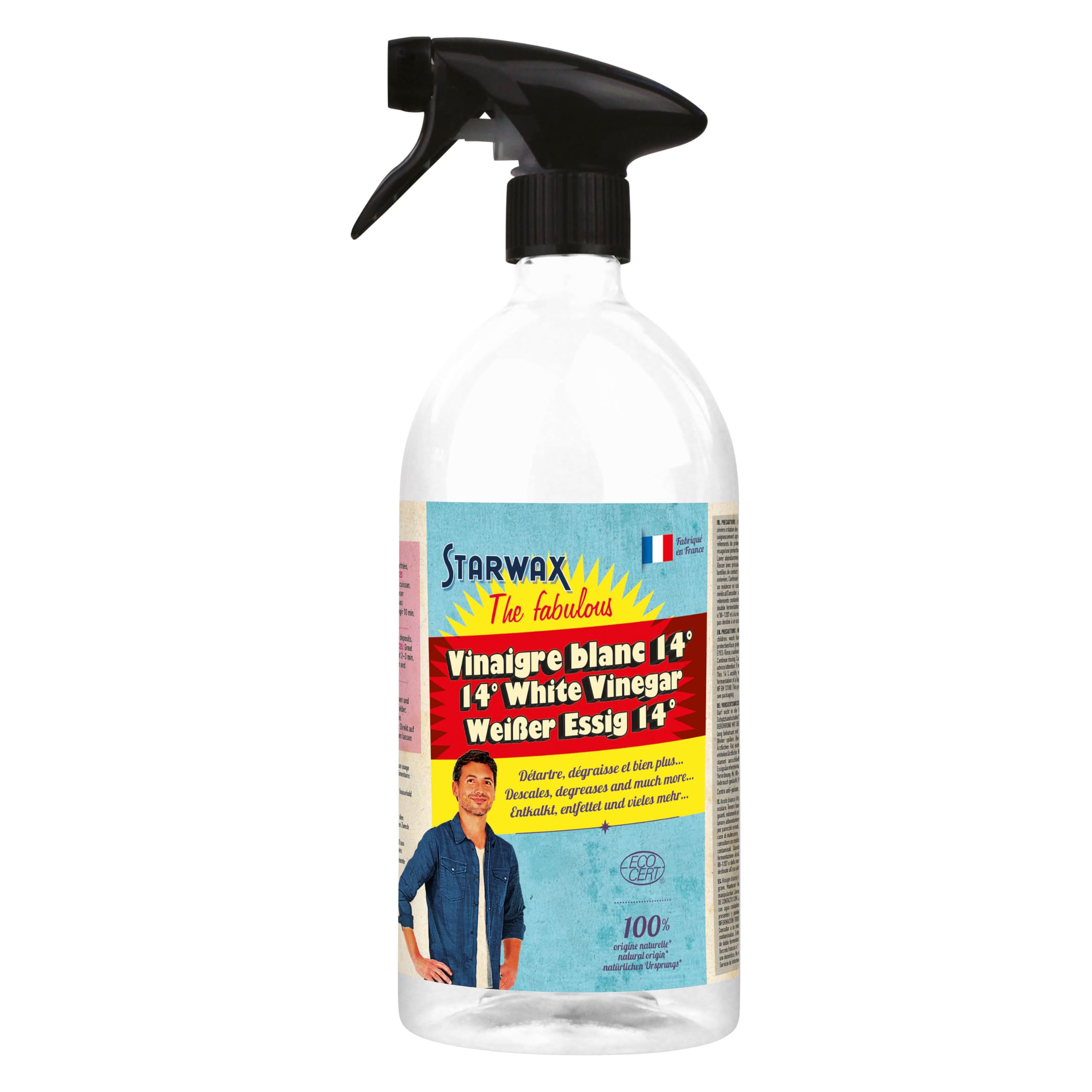 STARWAX THE FABULOUS - 14° White Vinegar Spray - Descaler - Degreaser - Shines - Multi-Surface Cleaner - 1L