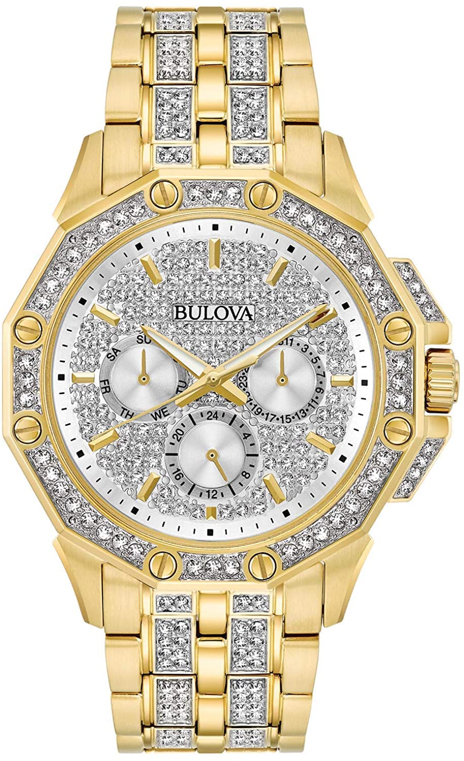 Bulova Gold Mens Multi Dial Watch Crystal Octava 98C126