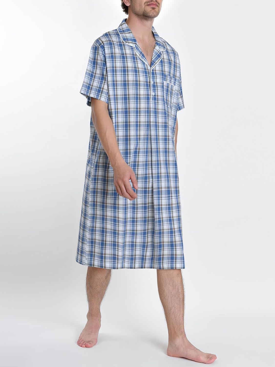 Latuza Men's Cotton Nightshirt Short Sleeve Nightgown with Pockets