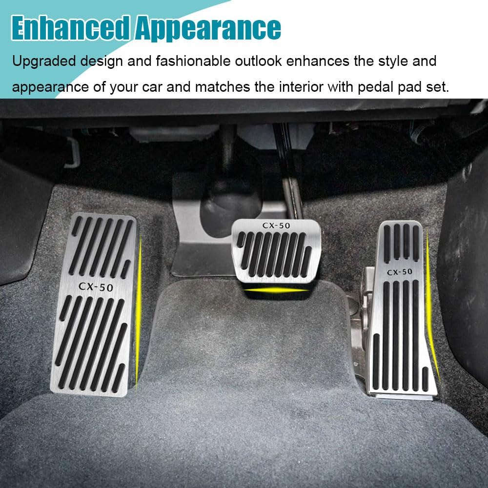 LEXLEY 3PCS Anti-Slip Aluminum Brake Gas Dead Pedal Pads,Auto No Drilling Accelerator Pedal Covers Only for Mazda 2023 2024 2025 2026 CX-50-SLIVER