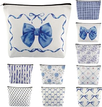 10 Pcs Bow Makeup Bag,Bulk Makeup Bags,Valentines Galentines Day Gift | Coquette,Cosmetic Bags,Party Favor Zipper Pouch,Women Themed Beauty Pouches Multipack,Aesthetic for Birthday Favor Travel