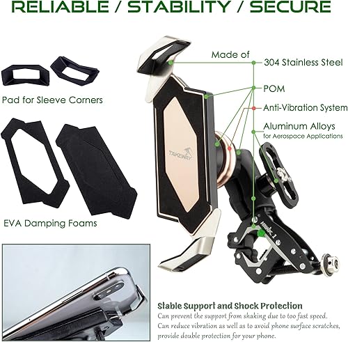 Miniatura 4 de Soporte de teléfono para motocicleta, soporte de teléfono antivibración, base de abrazadera para manillar de motocicleta, ajustable, estable, brazo