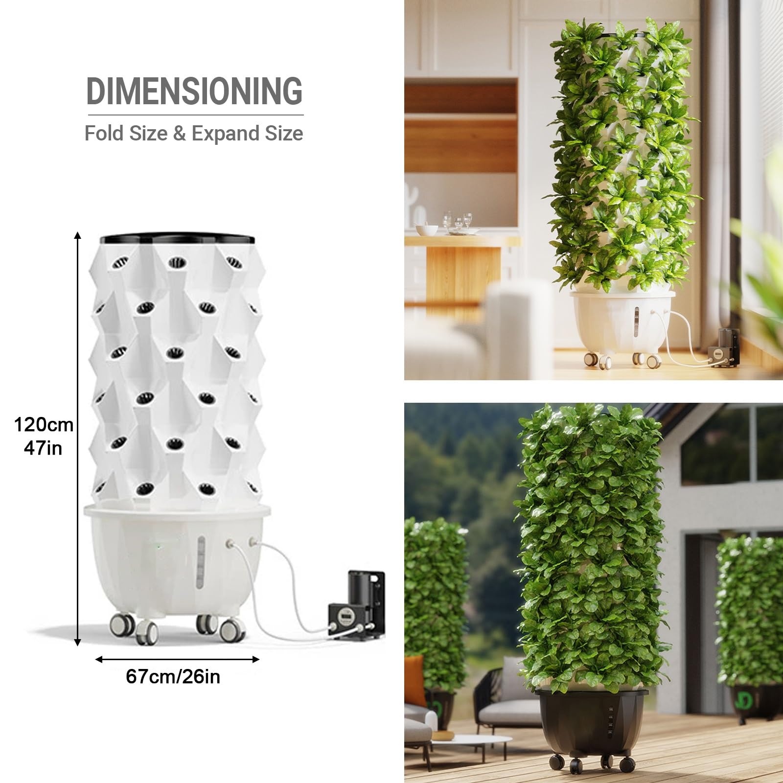 Torre Idroponica Verticale Kit Completo, Aeroponic Tower Garden, Circolazione Automatica dell'Acqua, Kit Coltivazione Idroponica, per Erbe Aromatiche, Frutta e Verdura(120cm/47)