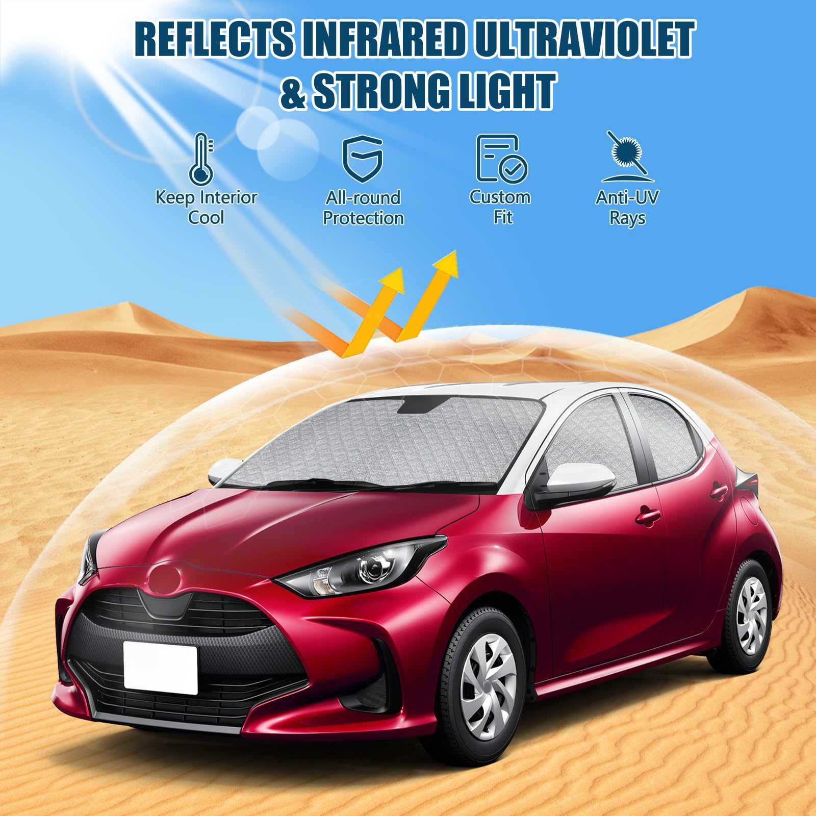 Parasol Compatible con Toyota Yaris XP210 2020-2025, Juego de 6 Plegable Protector de Parabrisas Interior de Coche, Bloquea El 99% de Los Rayos UV y Mantiene EI Vehículo Fresco