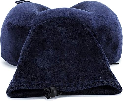 Miniatura 4 de ObusForme Almohada de cuello compacta de viaje  Espuma viscoelástica suave, lujosa funda de terciopelo azul  Bolsa de almacenamiento automática