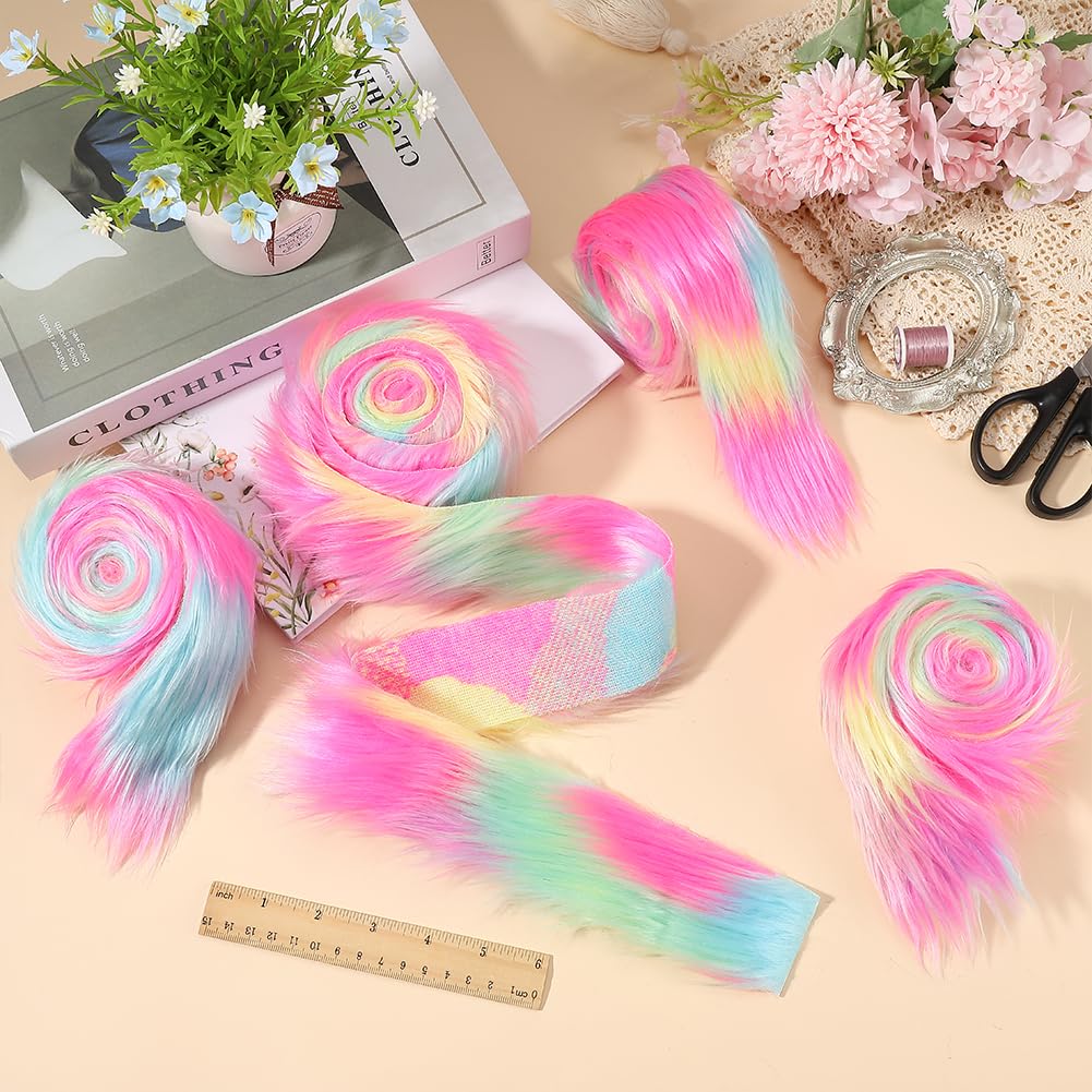 GORGECRAFT 4Pcs 150x5-13cm Faux Fur Fabric Precut Strips Colorful Shaggy Plush Trim Rolls Fuzzy Craft Fur Ribbon for DIY Crafts Gnomes Beard Hair Santa Claus Cosplay Costume Pillows Christmas Decor - Image 4