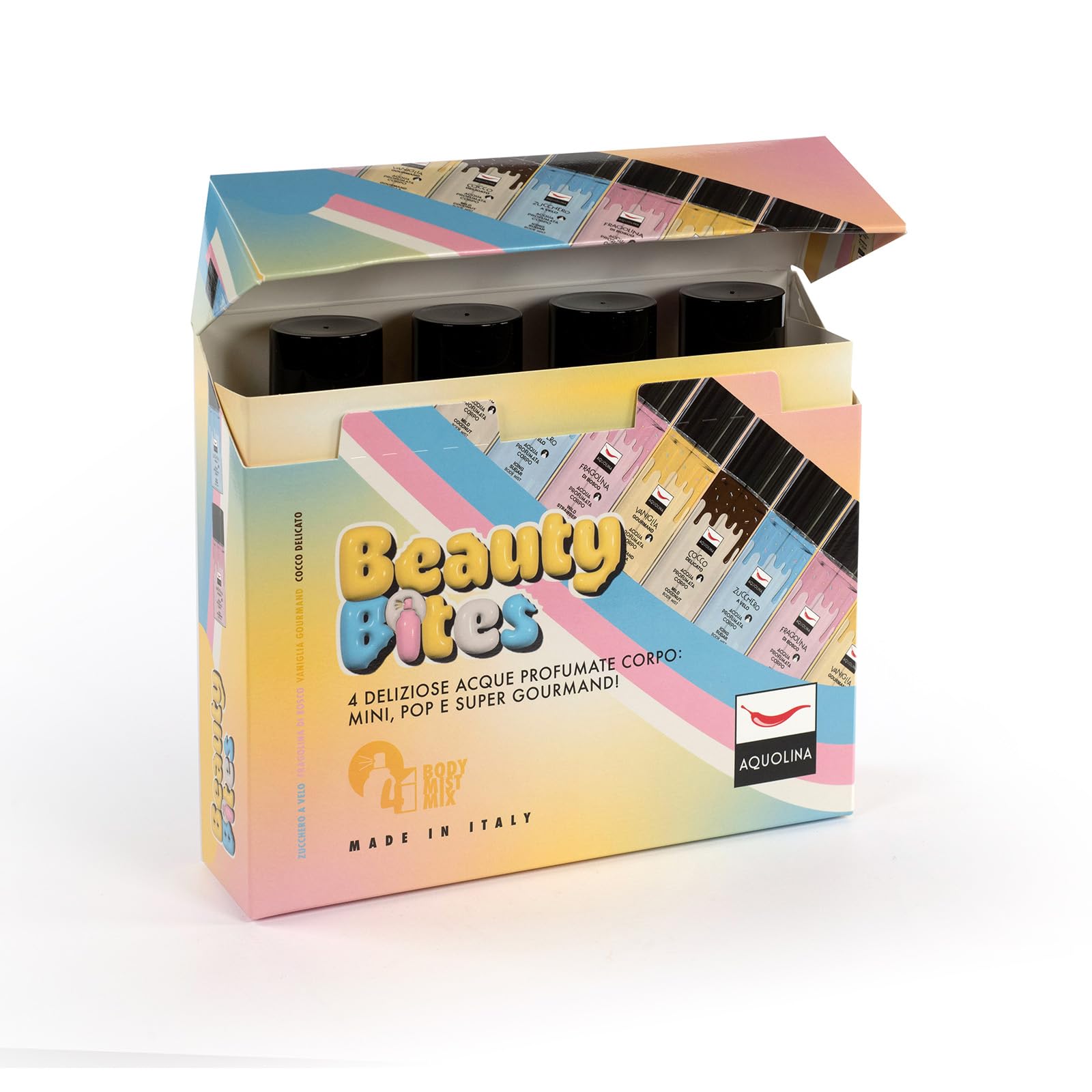 AQUOLINA BEAUTY BITES - Acqua profumata corpo Zucchero a Velo, Fragolina di Bosco, Vaniglia Gourmand, Cocco Delicato. Formato 50 ml