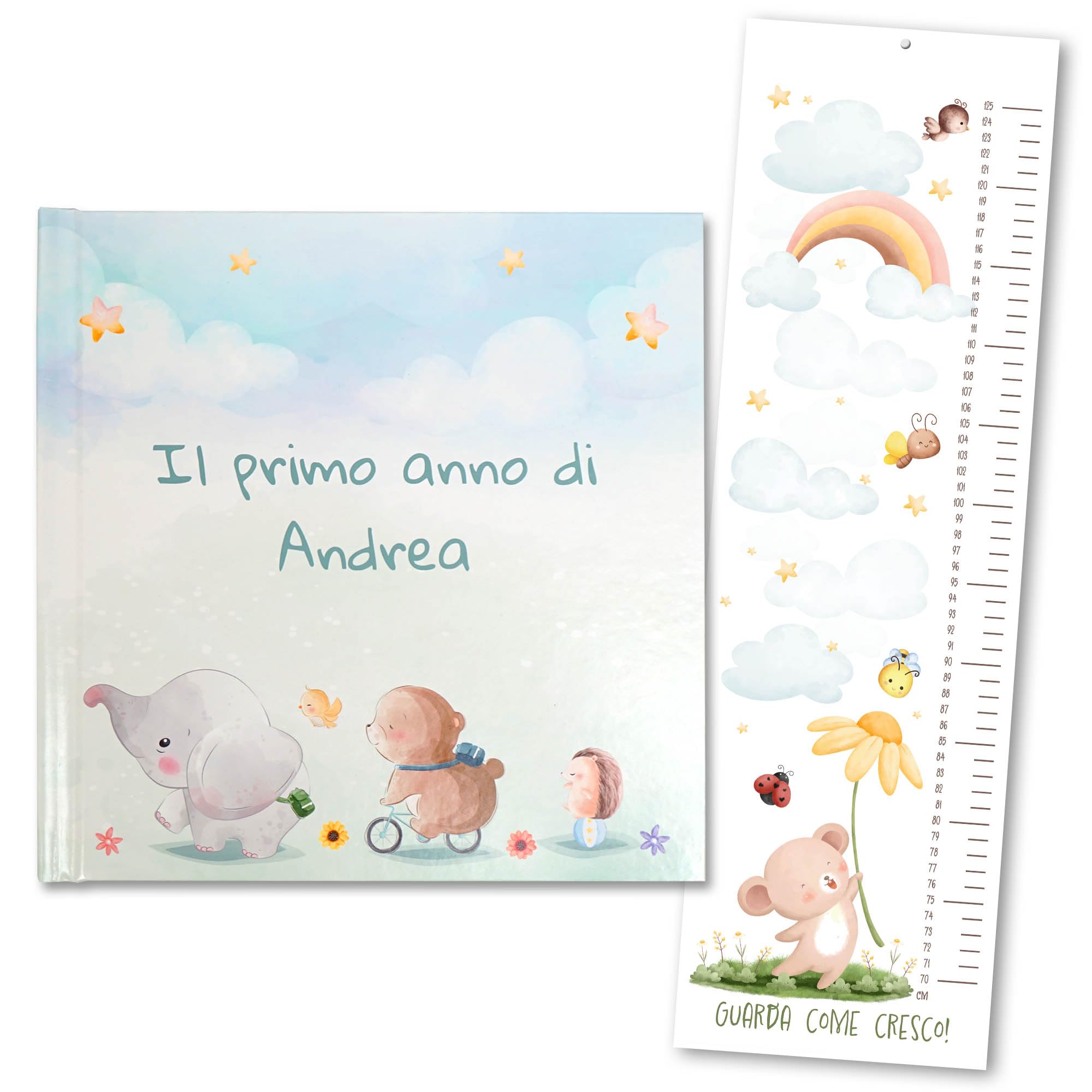 Album primo anno bambino, Libro nascita con copertina personalizzabile, Album dei ricordi, Album primo anno del bambino da compilare, Diario bebè da compilare (Italiano)