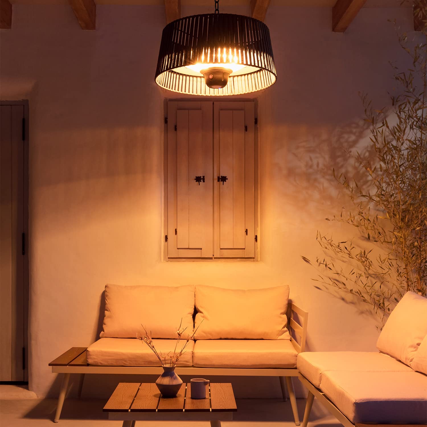 Halogen-Infrarot Heizstrahler 1800W Grau mit LED-Beleuchtung und Fernbedienung IP24 für Terrassen