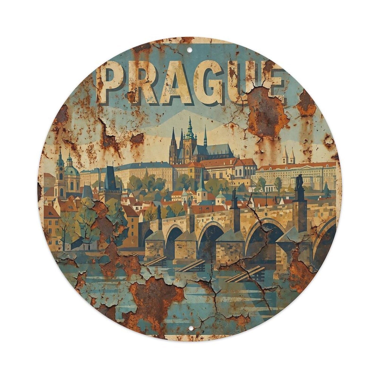 Vintage Travel Czech Prague Metal Tin Sign