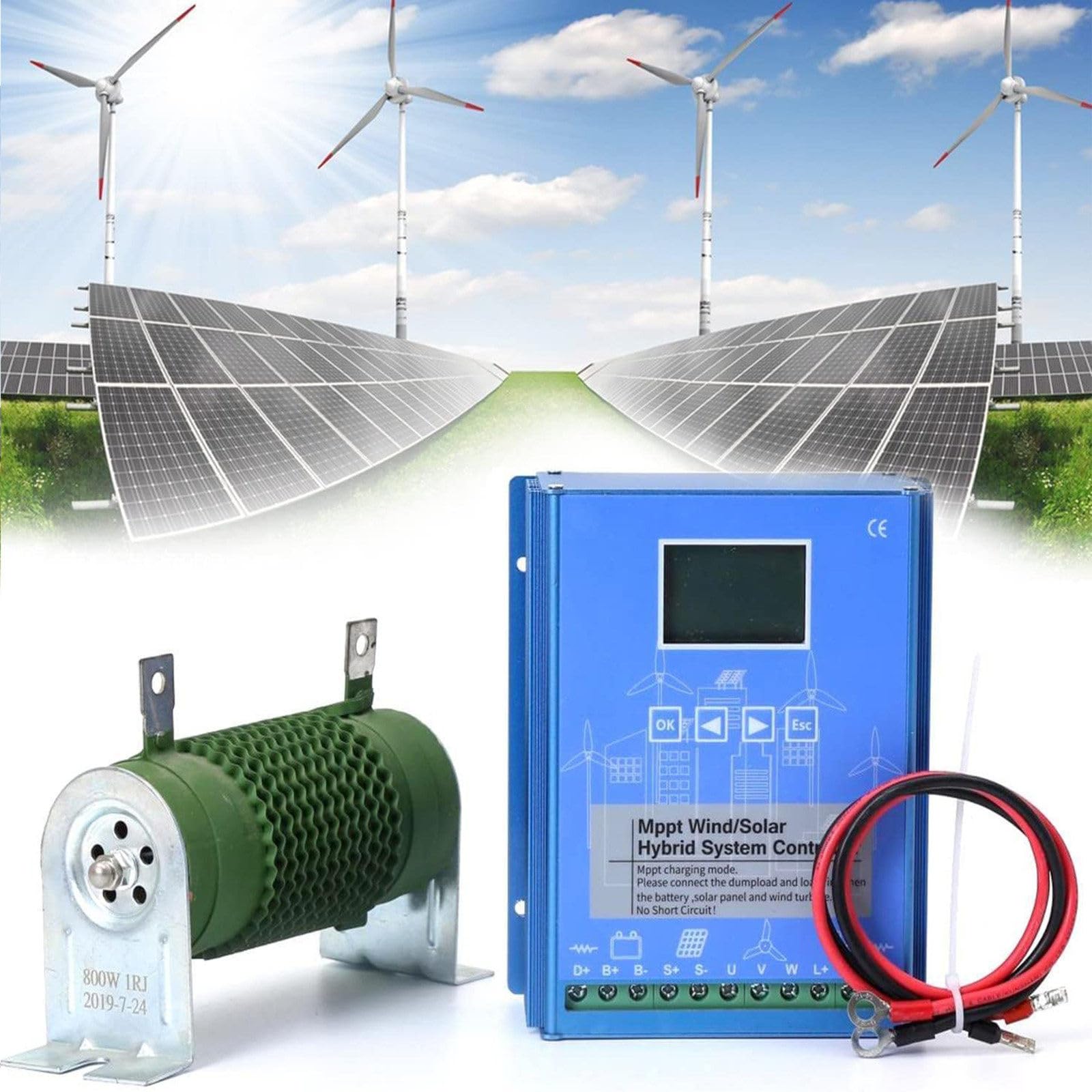 Hybrydowy kontroler ładowania słonecznego MPPT 12V/24V/48V 2000W-10000W mA, wyświetlacz LCD, kompatybilny z turbinami wiatrowymi i panelami słonecznymi.