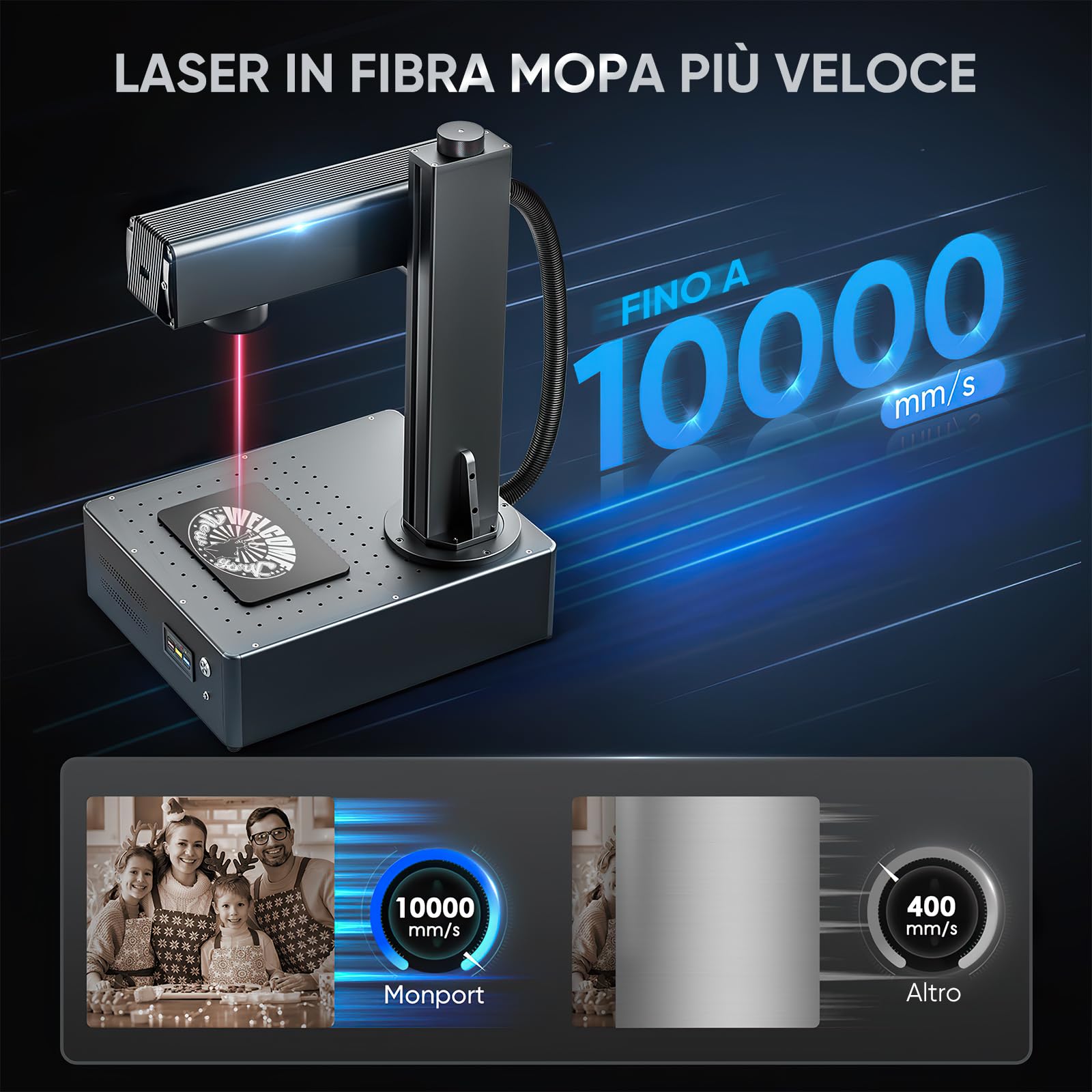 Monport Verbesserte GA 20W Faserlaser Graviermaschine mit Rotary und LightBurn, Integrierte Lasermarkierungsmaschine mit Autofokus, Desktop-Handgerät, Fiber Laser Cutter für Holz Papier Acryl
