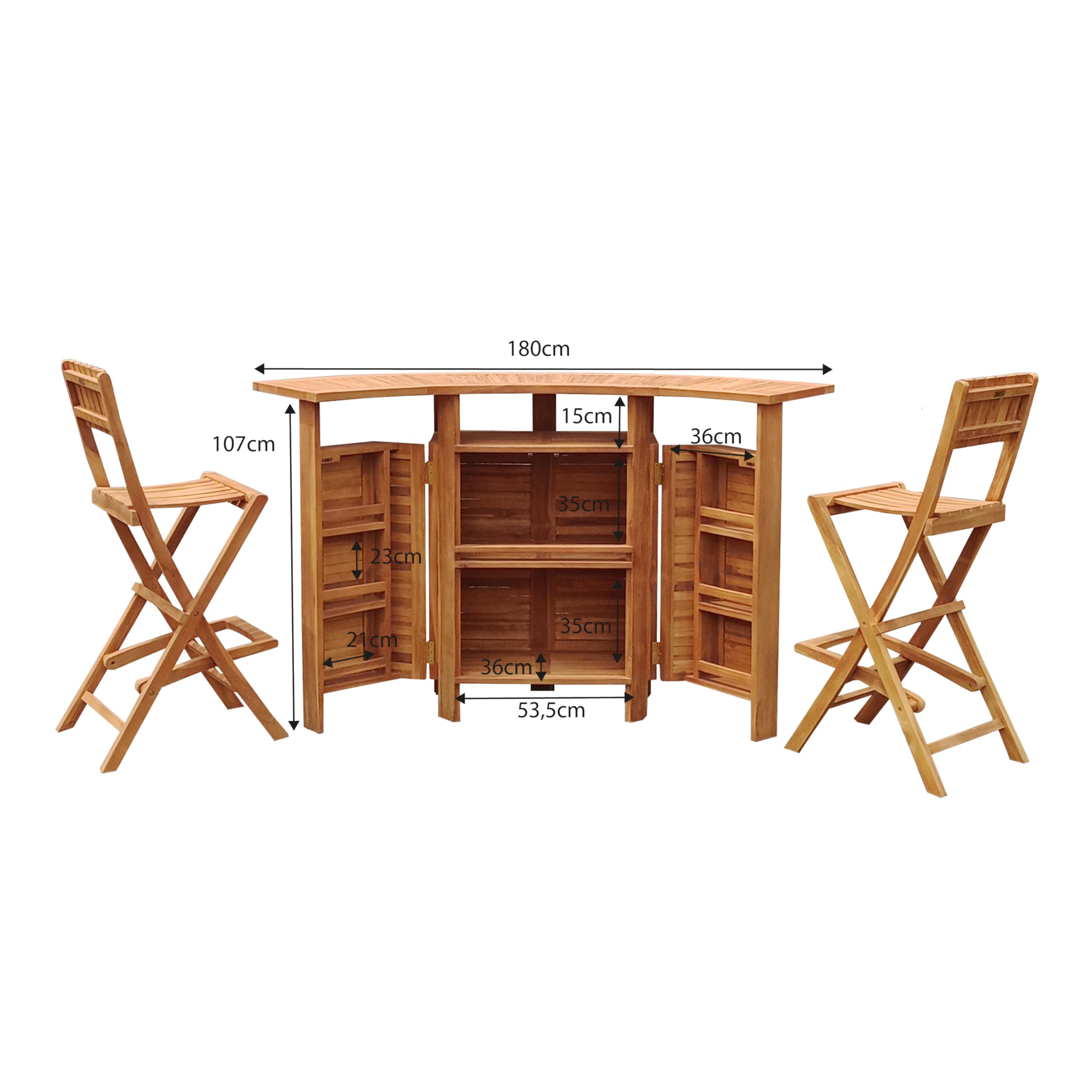 AXI Bruno Ensemble De Bar en Bois De Teck avec 2 Tabourets | Set De Jardin Pliable avec Espace De Rangement | Table De Bar avec Tabourets | Ensemble De Meubles pour L'Extérieur