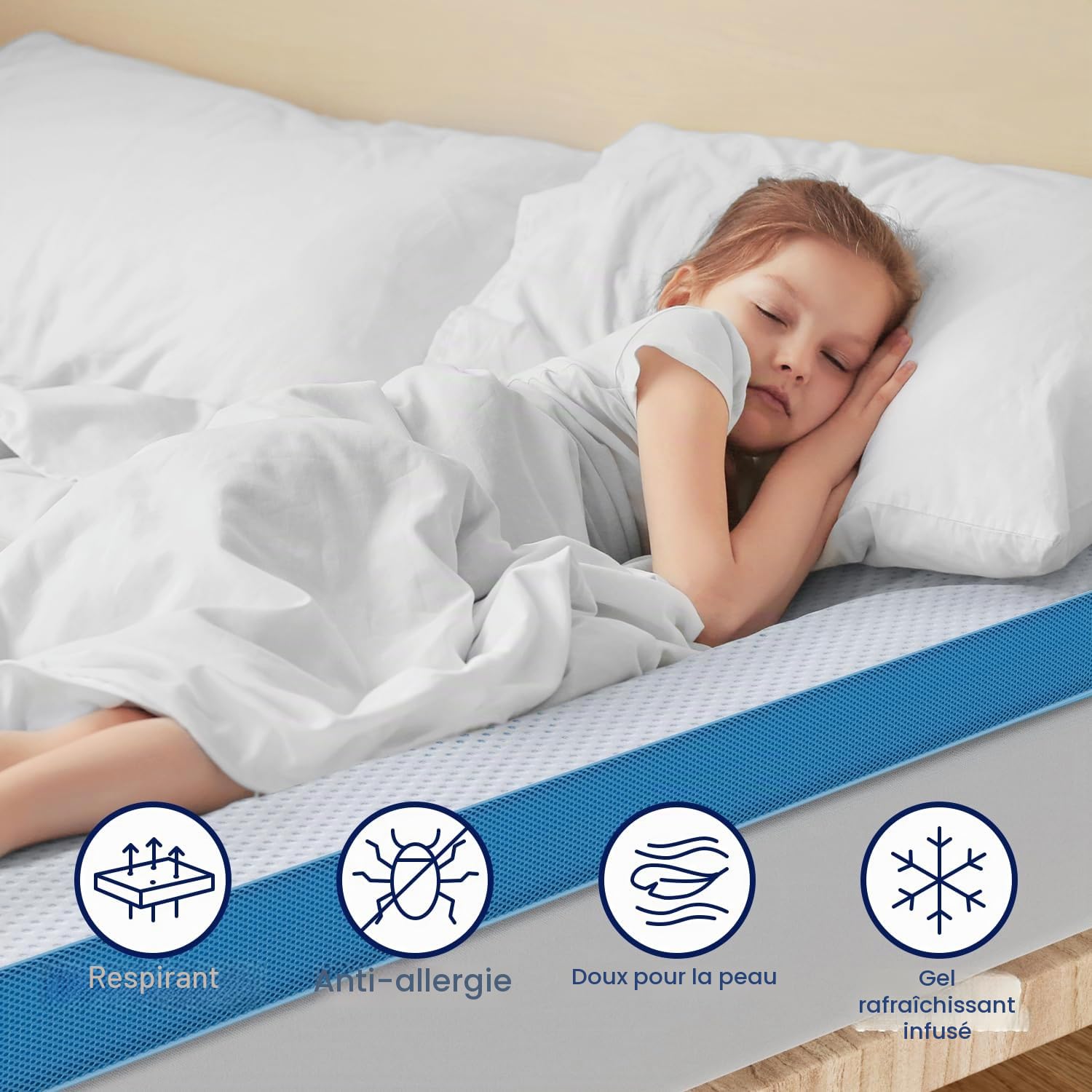 BedStory Surmatelas en gel 200 x 200 cm - Hauteur 10 cm - Surmatelas en mousse gel - H3 et H4 - En noyau de mousse froide - Pour lit, lit à sommier tapissier, canapé-lit, caravane - Certifié Öko-TEX®