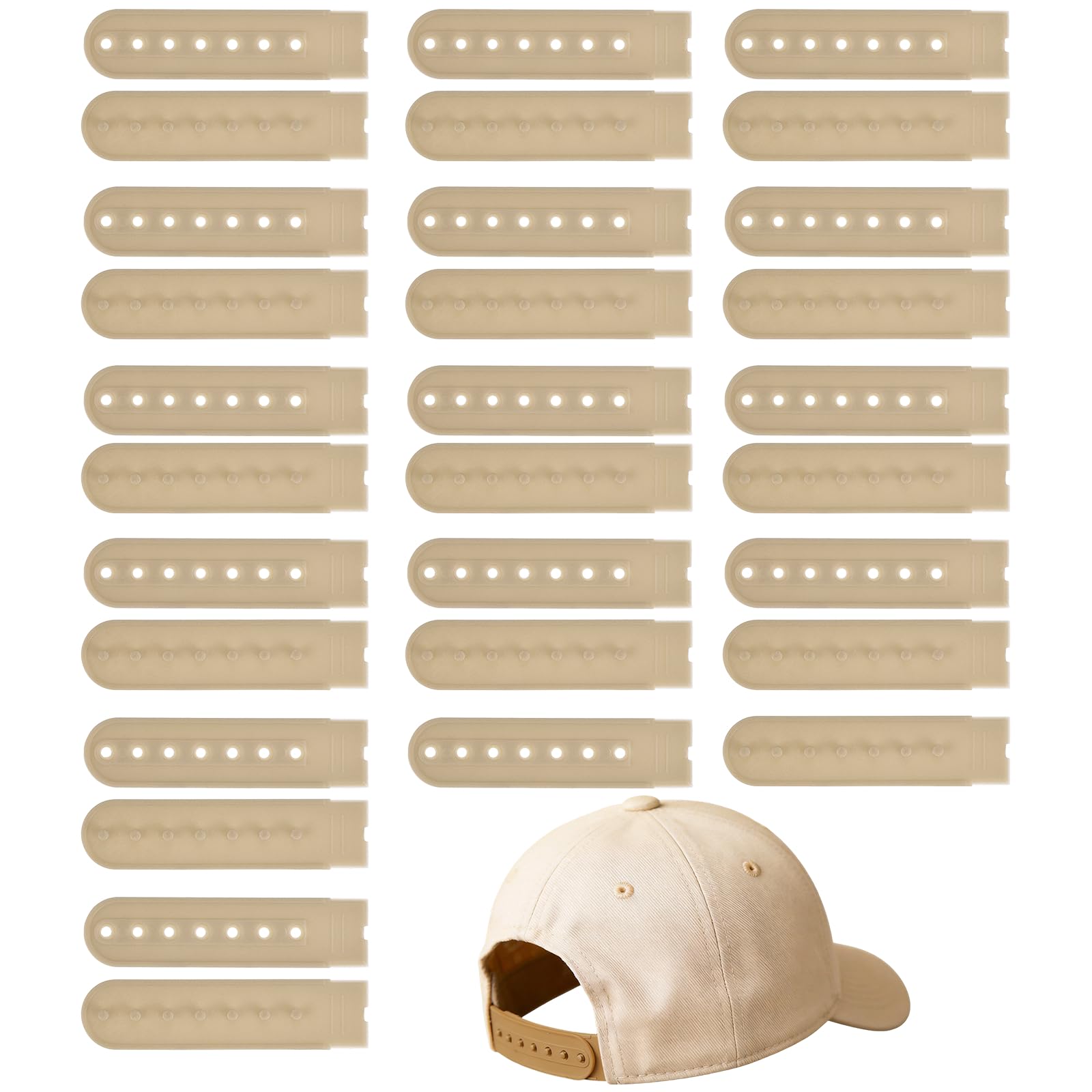 PATIKIL Snapback Extender, 15 Set Adjustable Hats Snap Buckle 7 Hole Plastic Cap Buckle Snapback Hat Extender Strap Covers Snap Back Replacement Strap for Baseball Caps, Light Brown