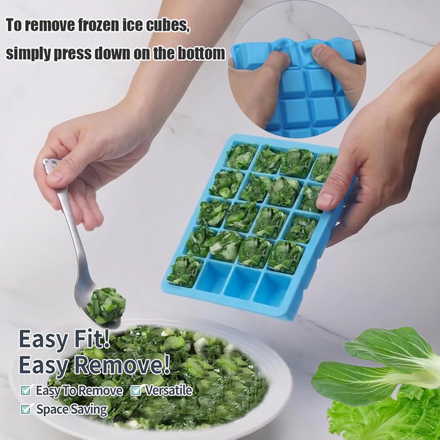 1 Tbsp Silicone Freezer Molds -silicone freezer trays with lid,3 Pack-Soup freezer molds,Perfect for Storing Garlic, Ginger,Paste,Pesto,Lemon Juice,and More (Blue)