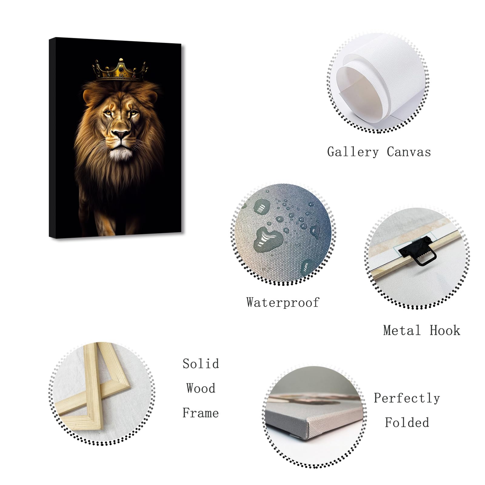 ZXHYWYM Lion Pictures Lion King with Gold Crown Wall Art Wild