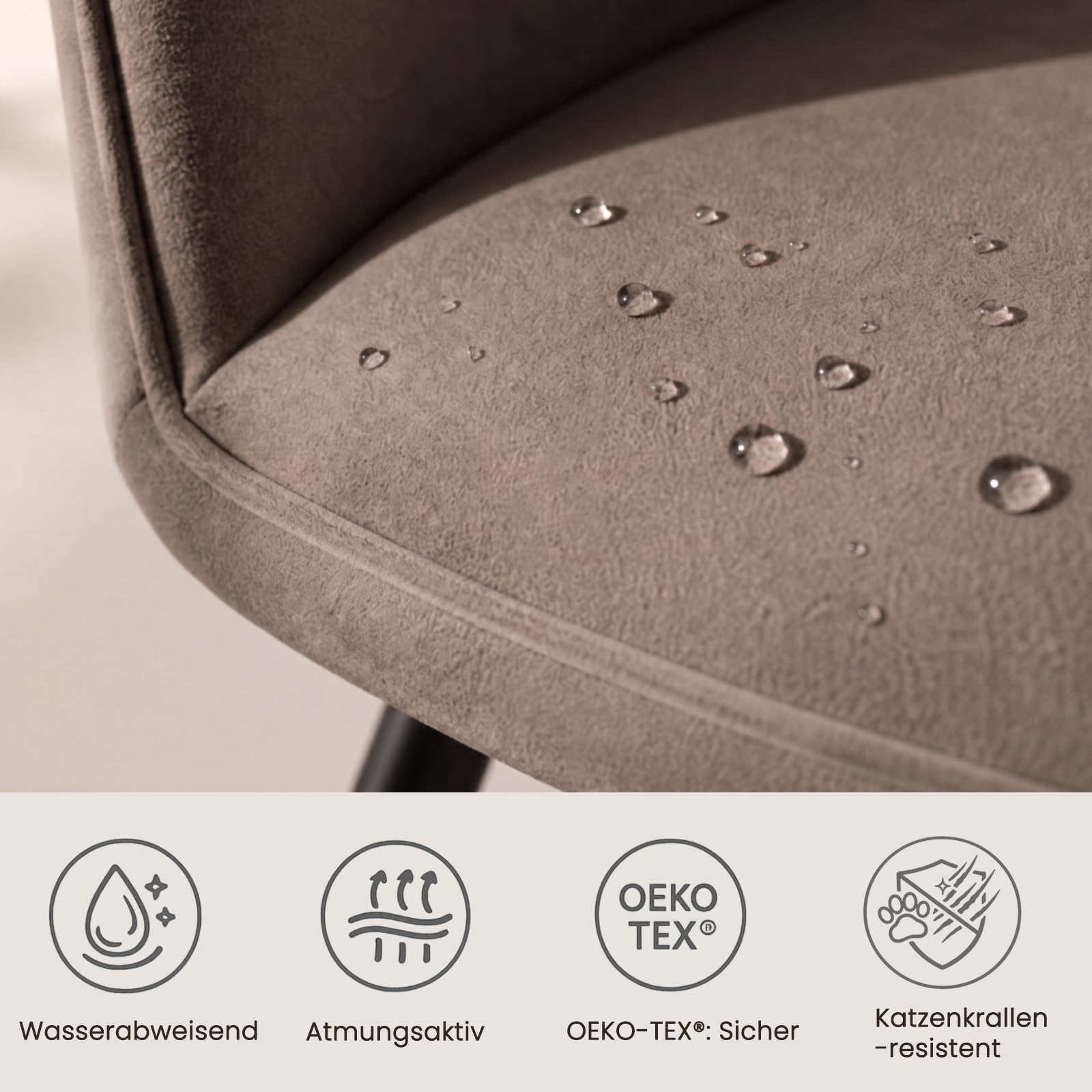 WAFTING Esszimmerstühle 360° drehbar 6er Set, Armlehnstuhl aus Mikrofaser-Velours mit Metallgestell und Lehne, Moderner Polsterstuhl für Esszimmer, Küche, Wohnzimmer, Braun