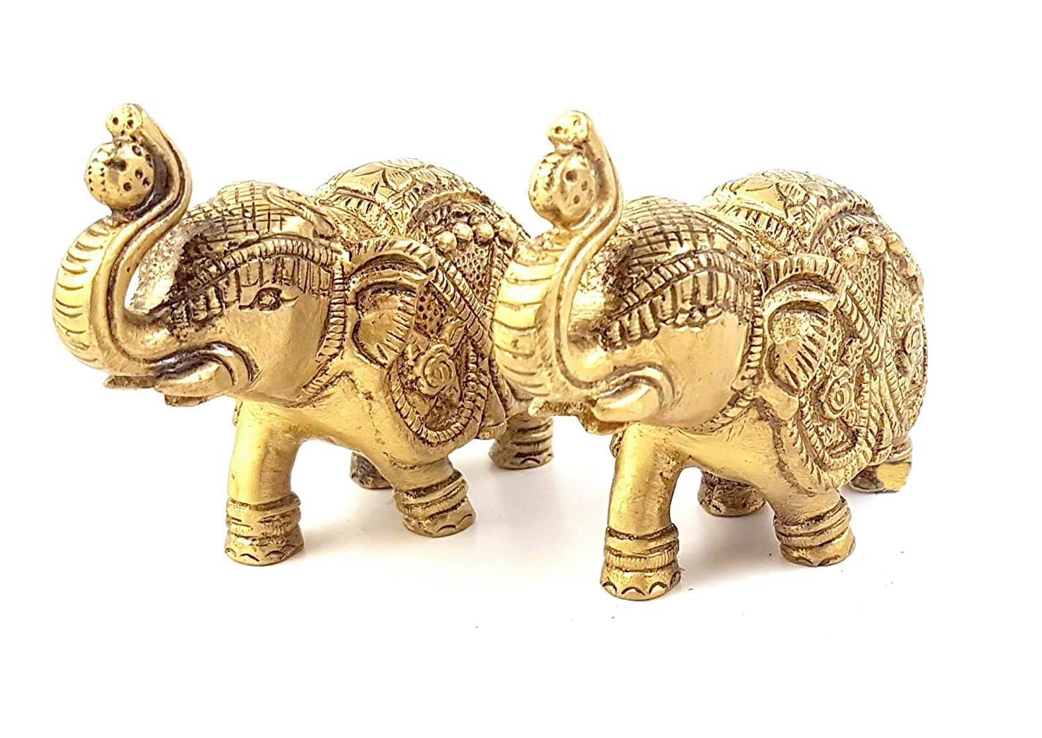 Éléphants ethniques indiens en laiton fait main : statuettes dorées d'exception
