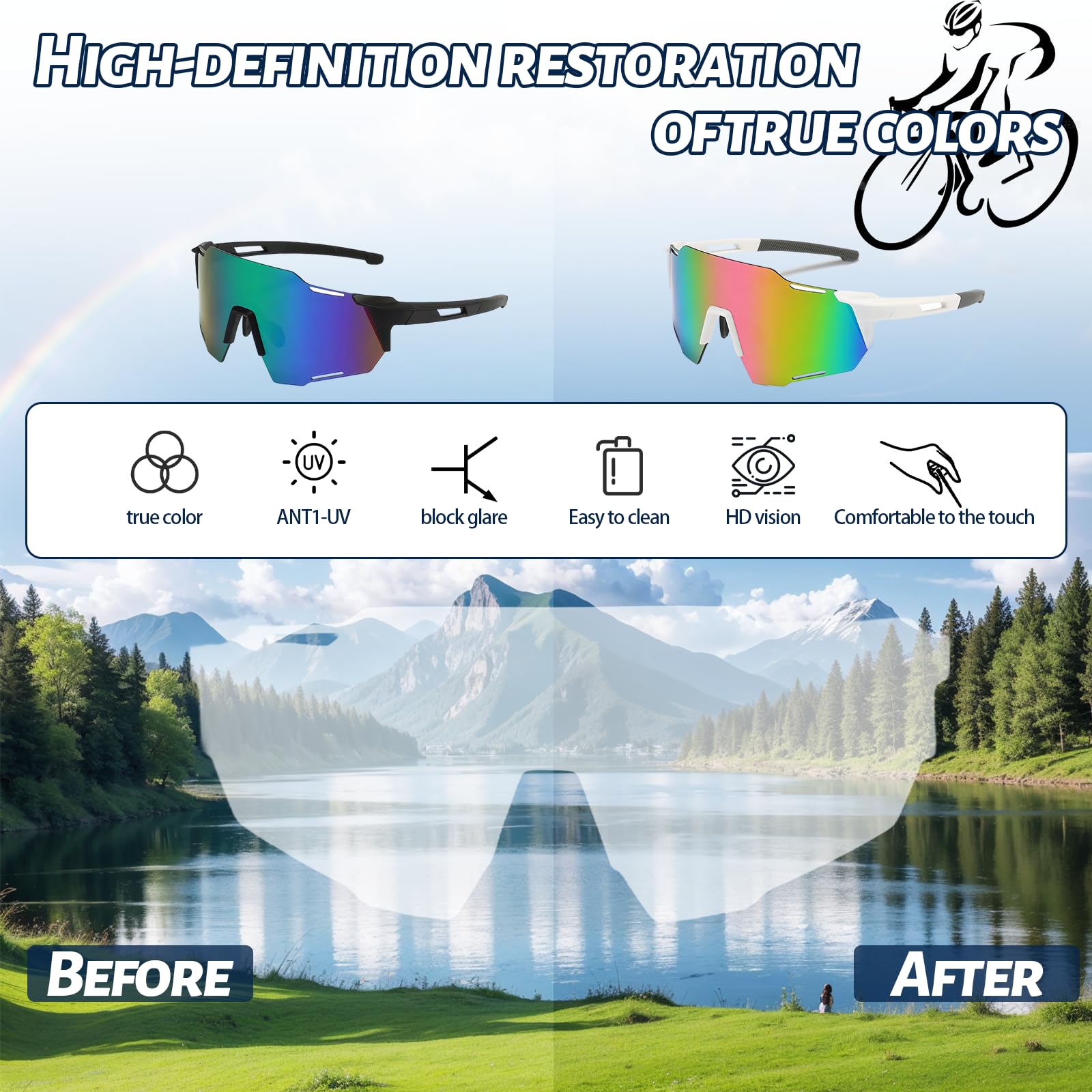 SI SEN 2 Pièces Lunette de Cyclisme, UV400 Protection Coupe-Vent, pour Homme Femme Ski Alpinisme