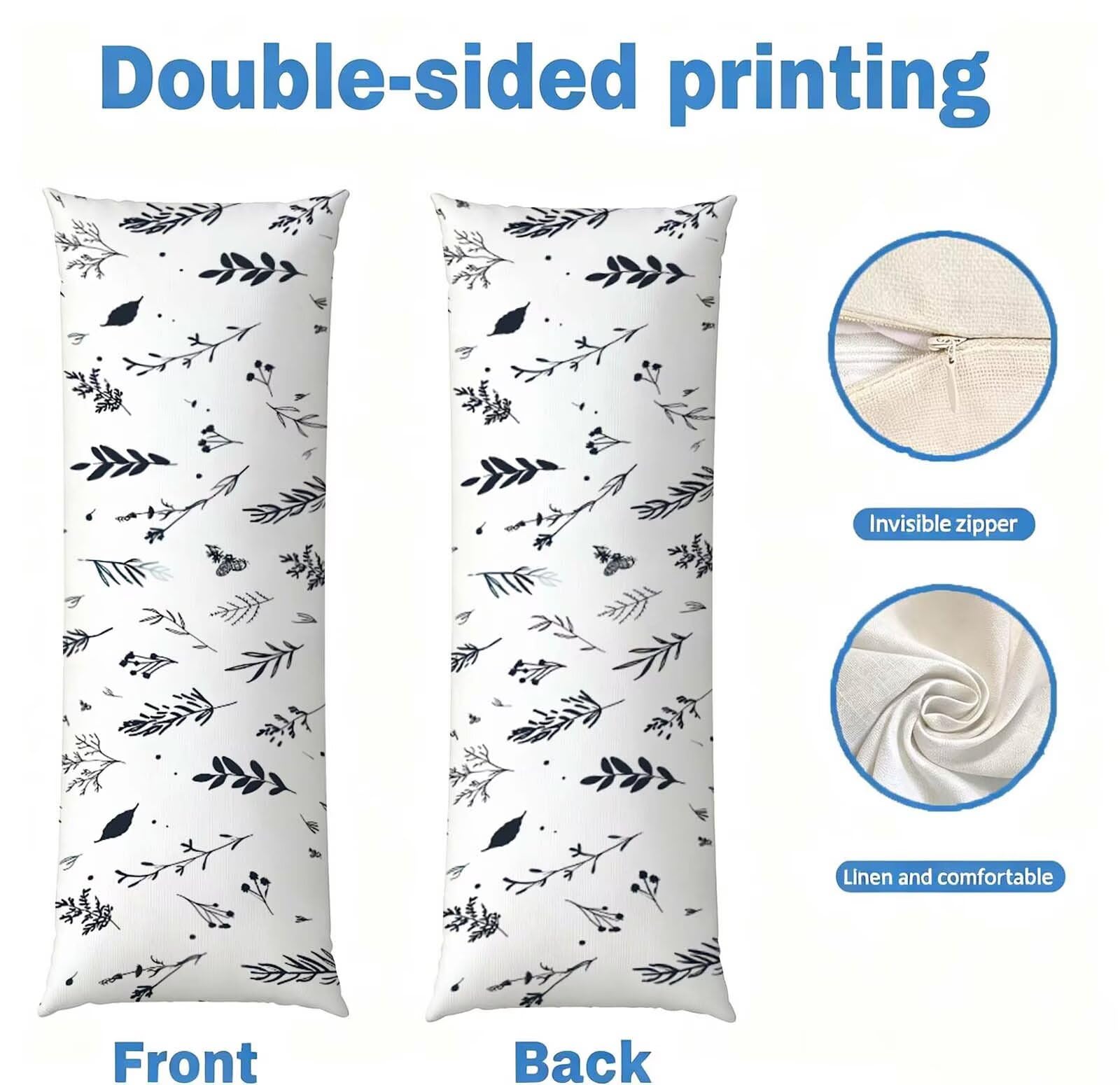 Bianco-7 Federe Cuscino Letto 50 x 150 cm, Grande Cuscini per Divano Lino, | Doppia Faccia Stampa, Fiore Fodera per Cuscino Decorativa, con Cerniera, Cuscino per Dormire Sul Fianco j-12