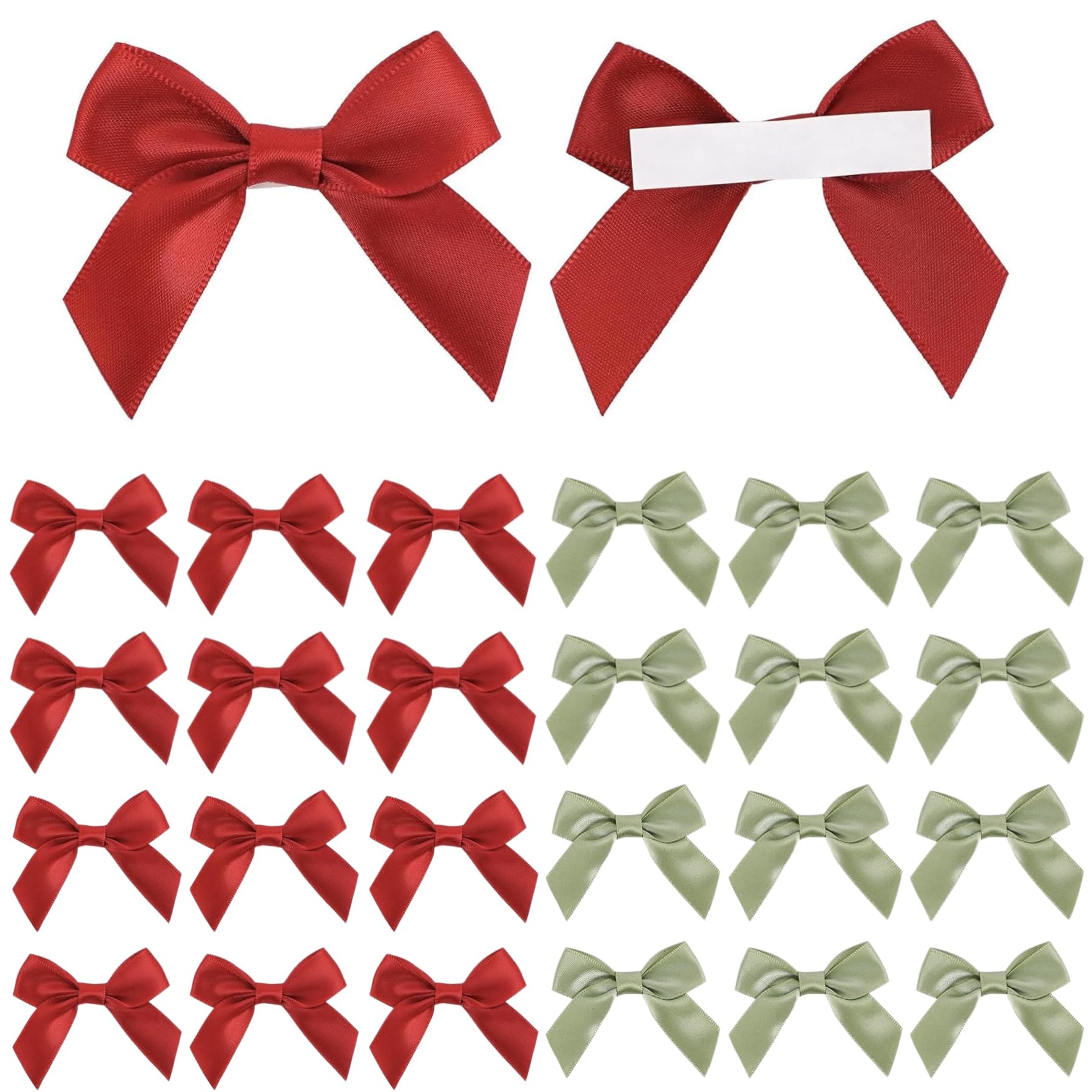 LEBKFT 60PCS Self Adhesive Satin Bows, Red and Green Pretied Ribbon Bows with Sticky Backs for Gift Wrapping Wedding Decorations Party Crafts and DIY Projects Birthday Christmas Decoration