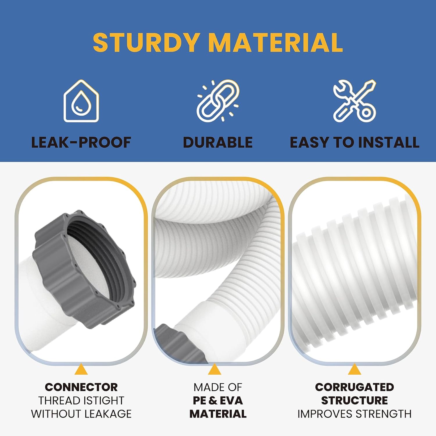 BW58368 1.5 inch Diameter Above Ground Swimming Pool Hose-3 m Long,Pool Pump Hose Connects with Sand Filter Pumps that Have a Flow Rate of 1500 to 2500 Gallons Per Hour BW58368