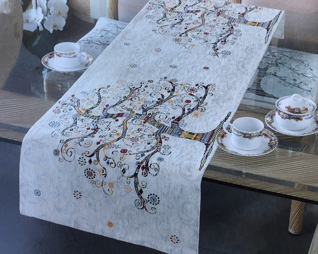 CATTANI TESSUTI Chemin de Table Tissu Jacquard Chenille carré 90 x 90 cm Rectangulaire 40 x 130 cm Art.Arbre de Vie (Rectangulaire 40 x 130 cm)