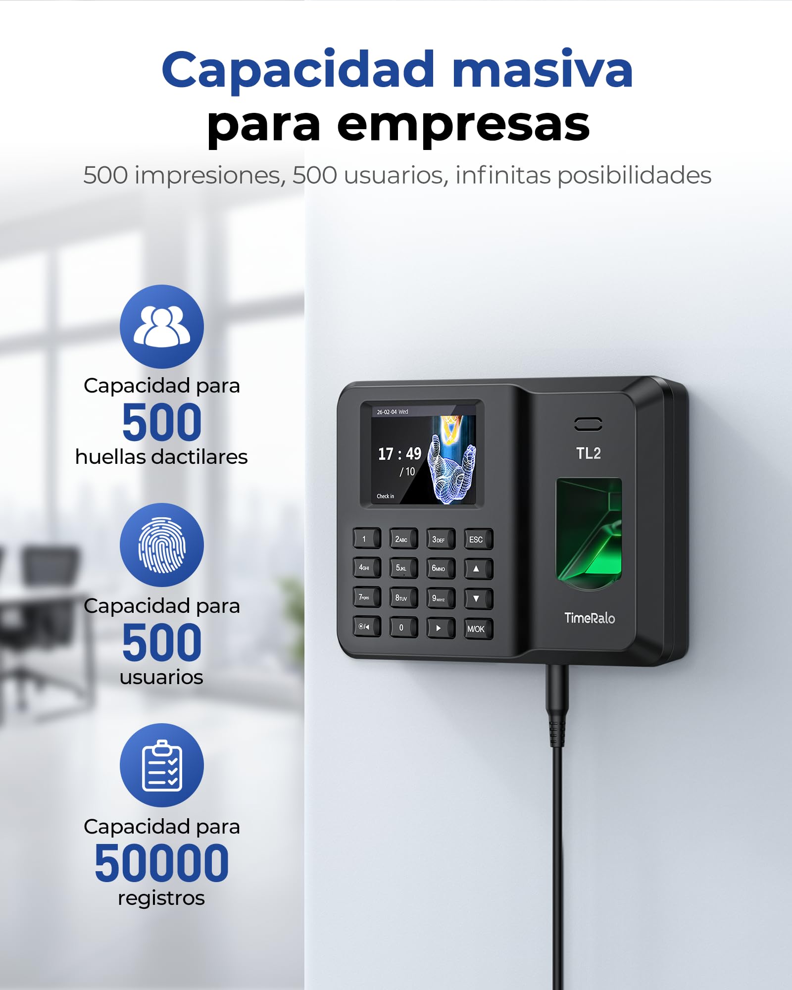 Máquina de Fichaje Autónoma con Huella Dactilar y PIN, Control Horario Empleados