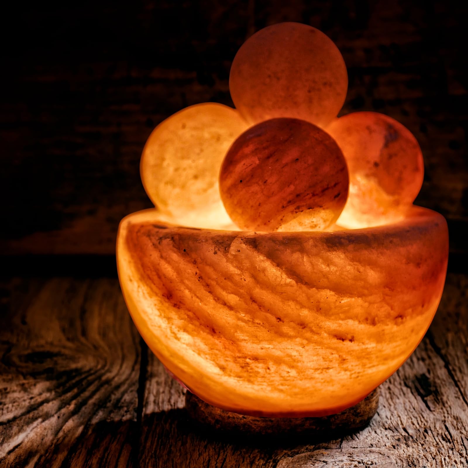 Salzlampe Bol mit 4 Massagekugeln - Handgeschnitzt - Glühbirne und Kabel im Lieferumfang enthalten - Entspannende Dekoration - Himalaya aus Salt Range Pakistan - Salz - Wellness - 1,9 kg - Zen'Light