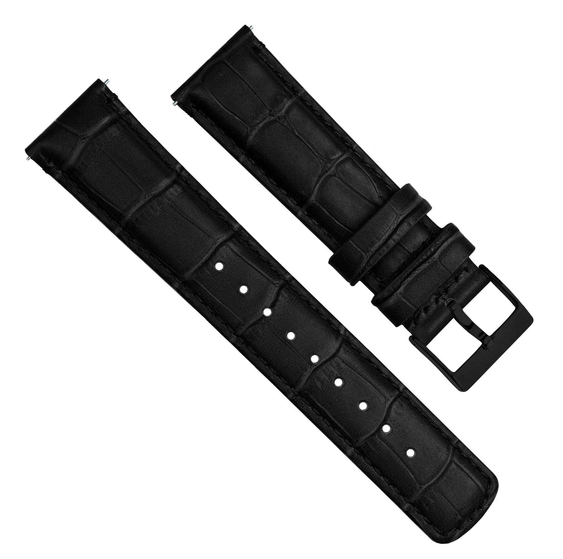 18mm Black - BARTON Alligator Grain - Black Buckle Quick Release Leather Watch Bands