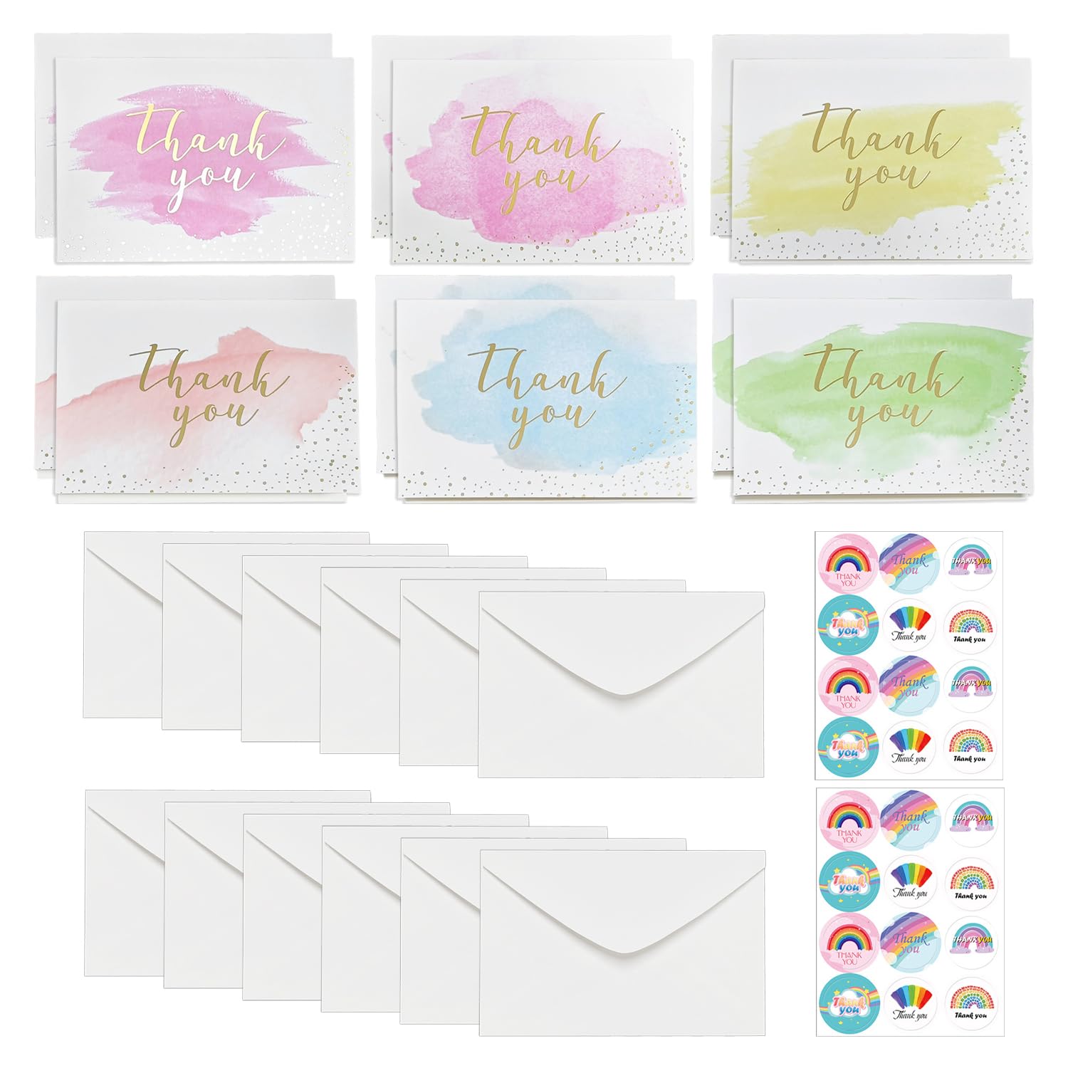 GDFHBD 12 Smudged Art Thank-You Cards And 2 Stickers, Including Matching Envelopes, Exquisite Watercolor Style, High-End Business Or Private Gifts.