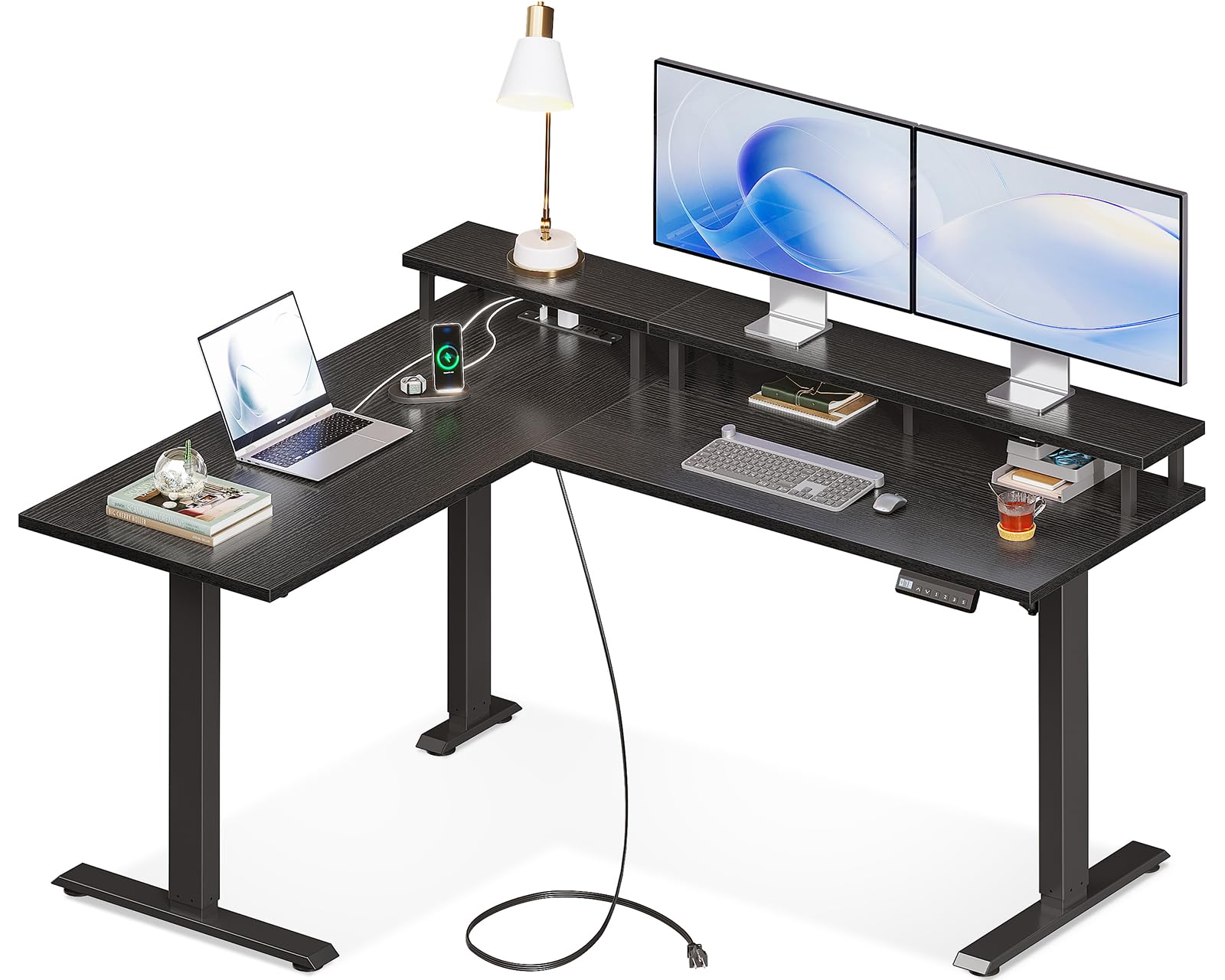 AODK Electric L Shaped Standing Desk with Monitor Stand, 59 Inch Height Adjustable Corner Desk with Power Outlets, Large Sit Stand Table, Reversible Computer Desk for Home, Office, BlackThe Forest Stewardship Council