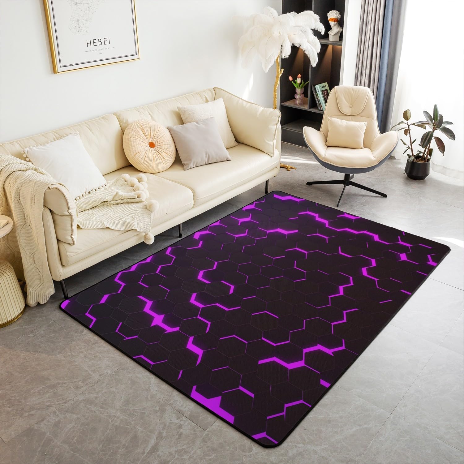 Tapis imprimé 3D avec rayures de texture géométrique abstraite et envers en caoutchouc 120x160