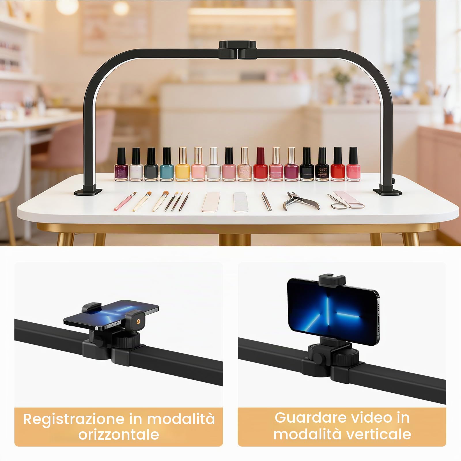 Lampada da Tavolo per Unghie, 72CM 40W Lampada Mezzaluna Estetista, Nero | Lmaqfum lampada arco unghie, led lampada da tavolo manicure professionale con Supporto per lashmaker Ciglia Tatuaggi Manicure
