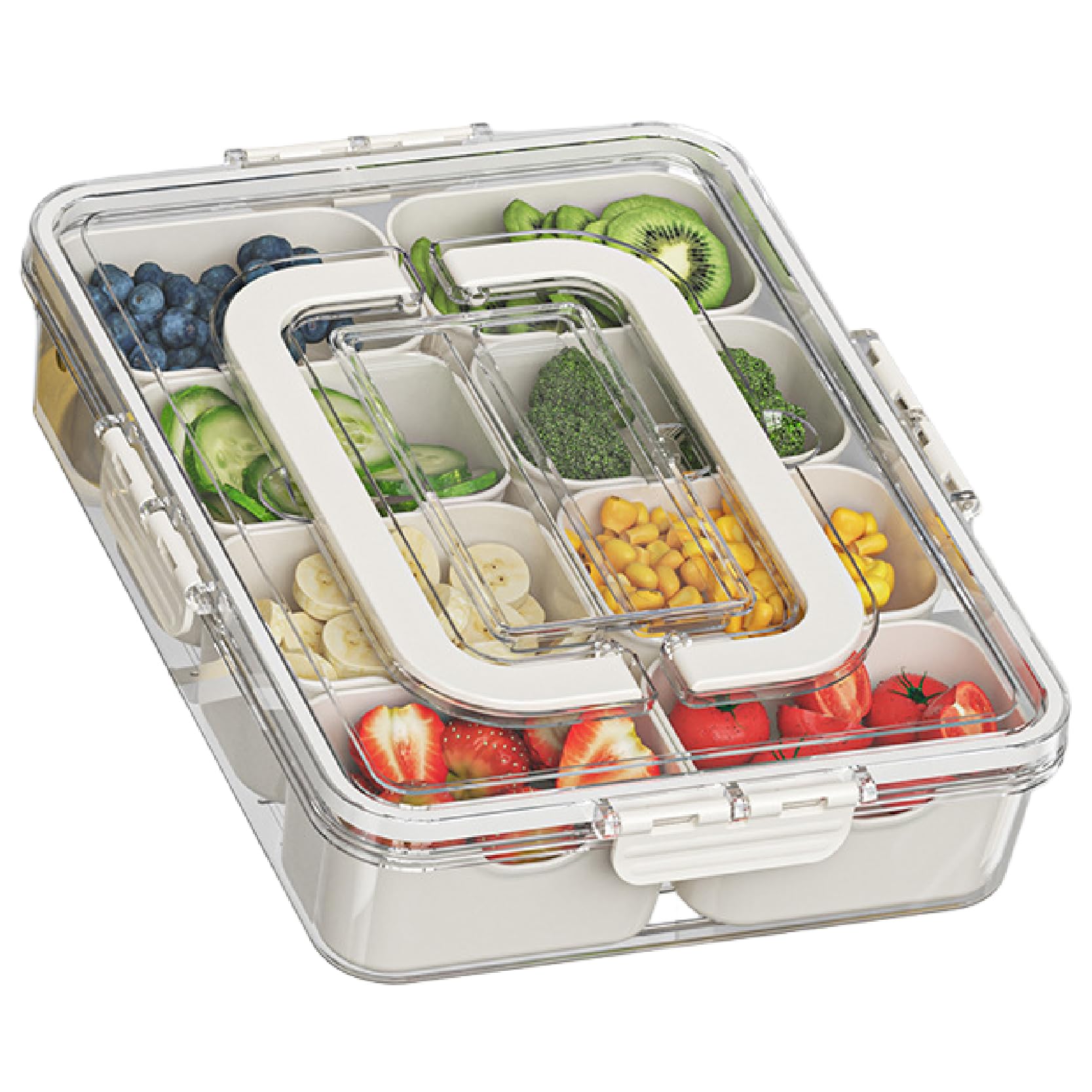 MEETOZ Divided Serving Tray with Lid & Handle, 8 Compartments Portable Snackle Box Container for Fruit, Portable Food Storage Container, for Reusable Appetizer Organizer for Veggie, Candy,Fruit,Nut