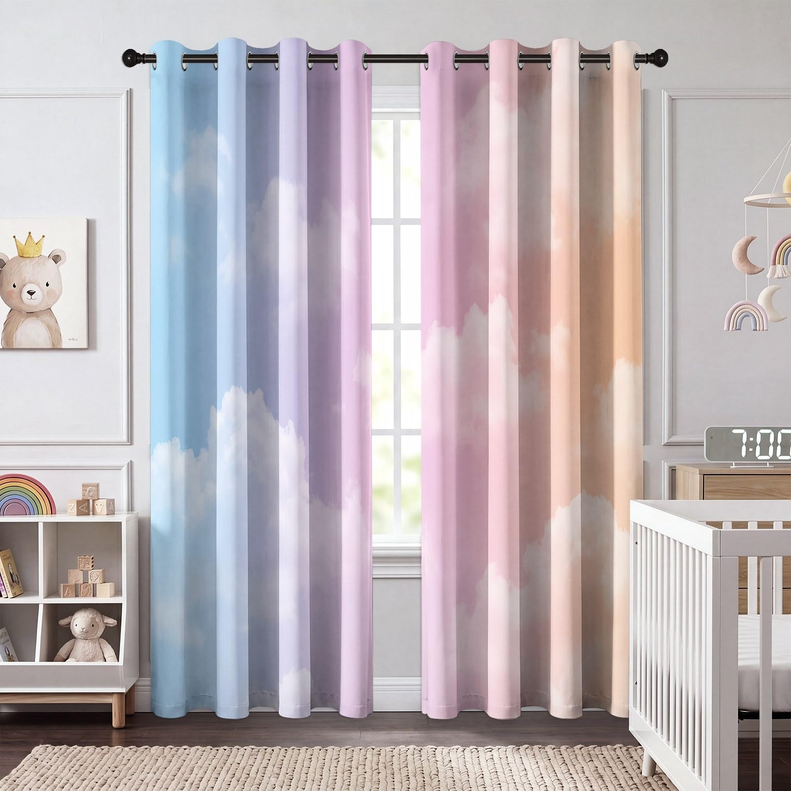 Générique Rideau Occultant 110 X 215 cm (LxH), Rideaux Motif Ciel Nuages, Rideau Thermique Isolant à Oeillets, Mignon Onirique Rideaux Fenetre Imprimé pour Salon Chambre Décoration, Lot de 2