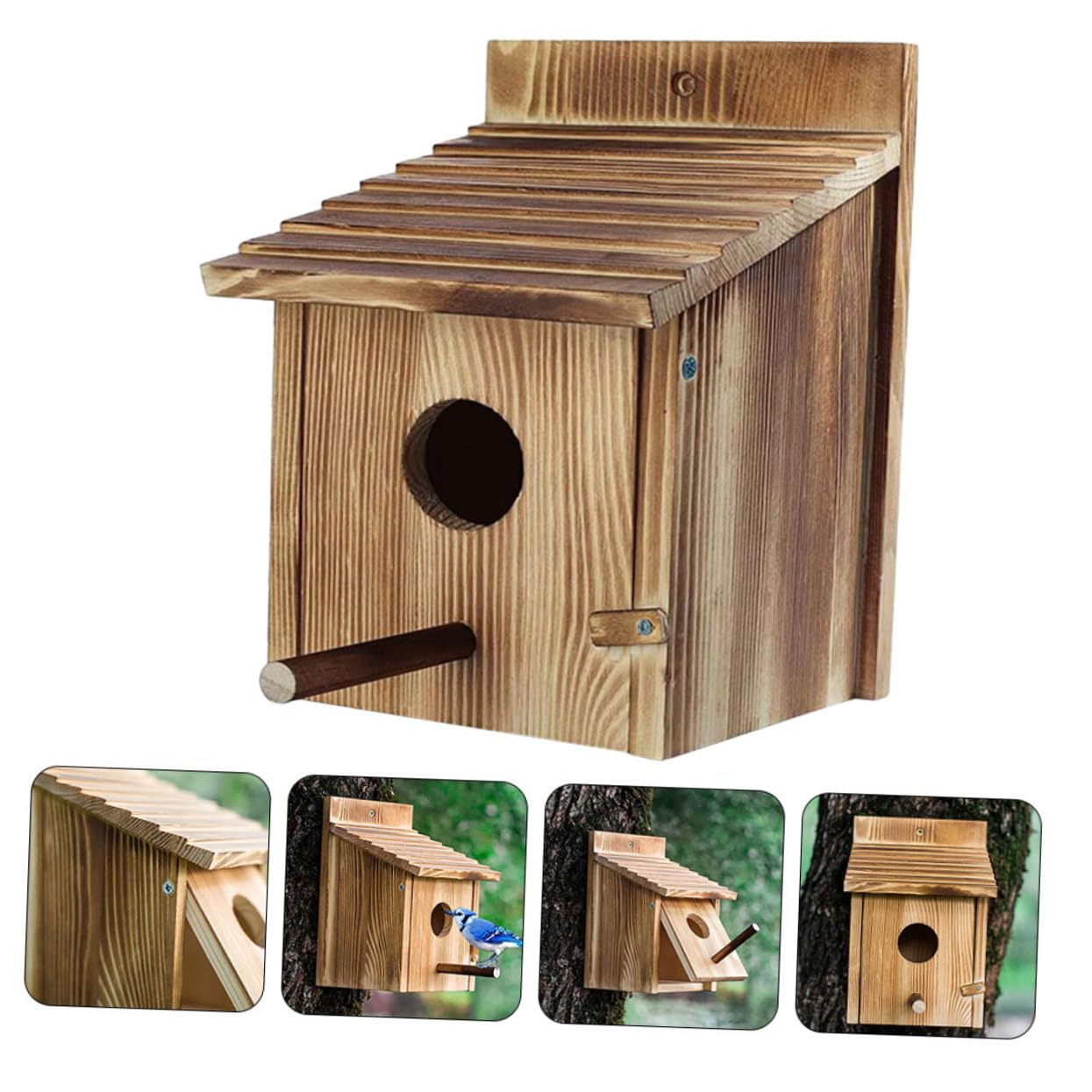 Casetta per Uccelli in Legno Marrone per Giardino Casa Semplice per Uccelli Piccoli Resistente e Traspirante