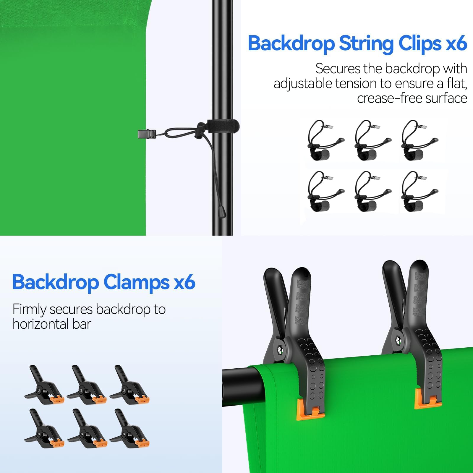 EMART Toile de Fond Vert avec Support 2x3 m, Kit de Support pour Photographie Réglable avec Fond Vert en Tissu Polyester pour Studio Photo, Vidéo, Fête, Live