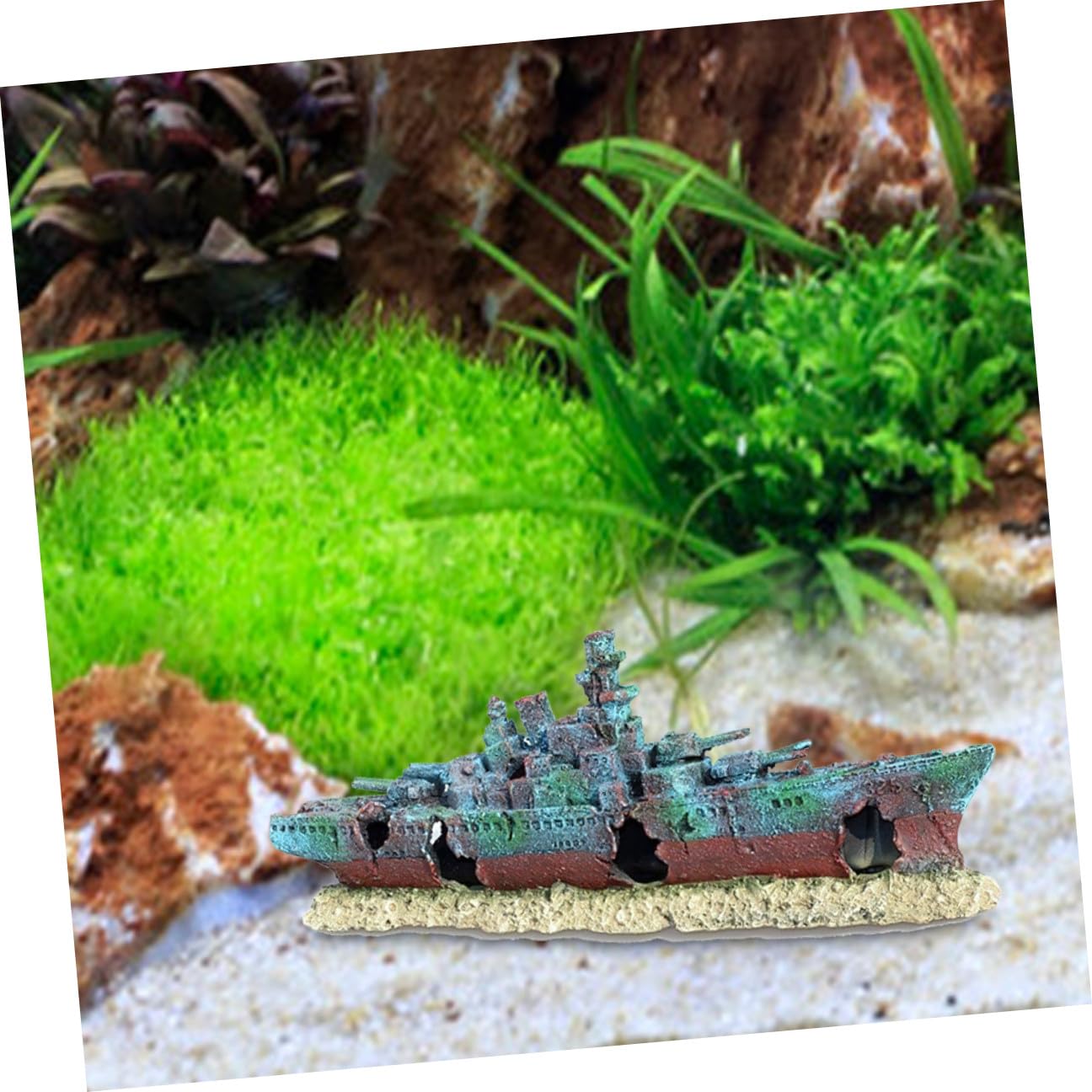 ORFOFE Schiffswrack Aquarium Dekoration Resin Realistische Versunkene Kriegsschiff attrappe Wasserdichtes Unterwasser Ornament Versteck für Fische Maritimes Aquarium deko Element