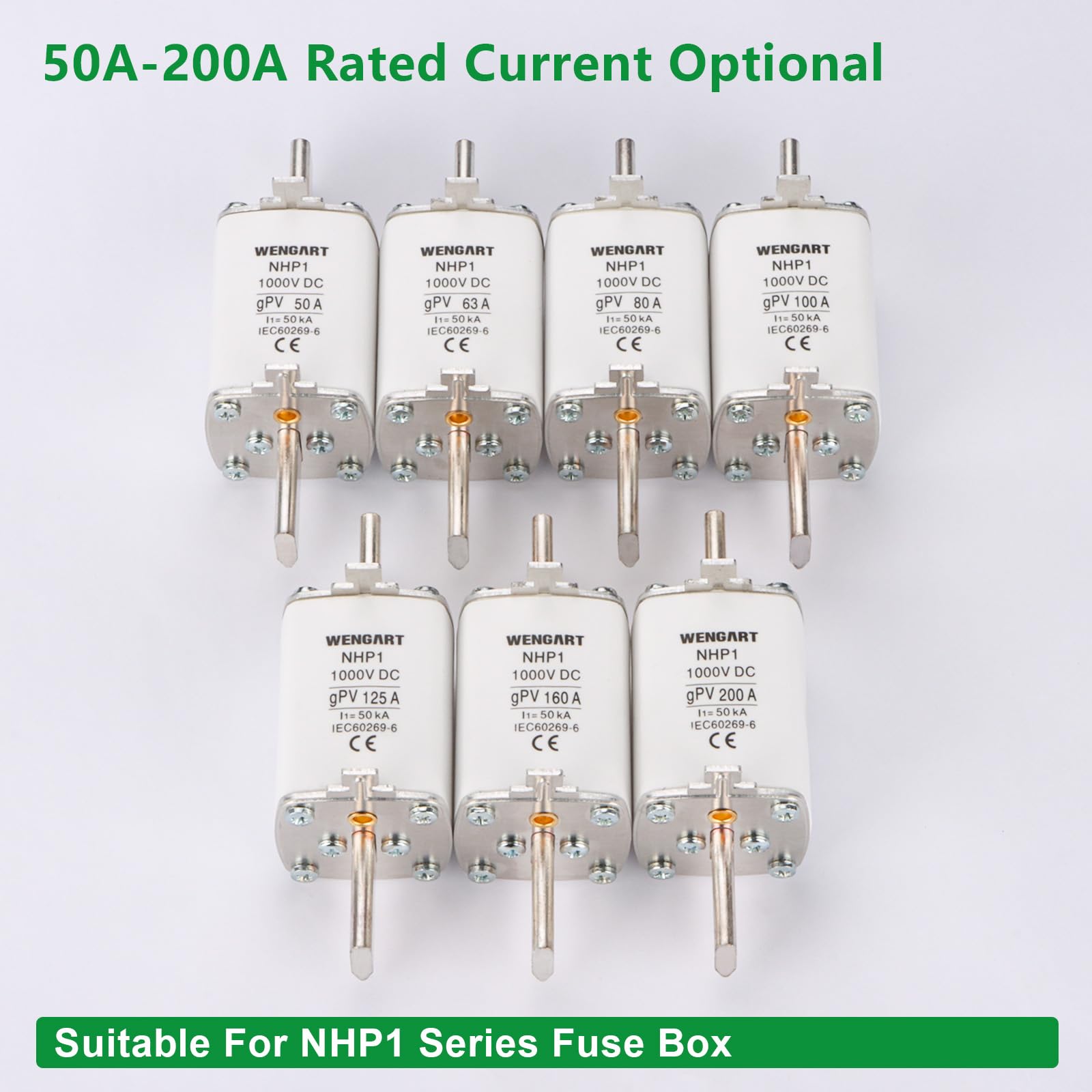 Wengart 3 Pezzi Fusibile DC NH1 gPV 63A 1000V, Protezione Fotovoltaica a Coltello per Inverter e Batterie, Potere di Interruzione 50kA, Classe gPV per Impianti Solari, NHP1