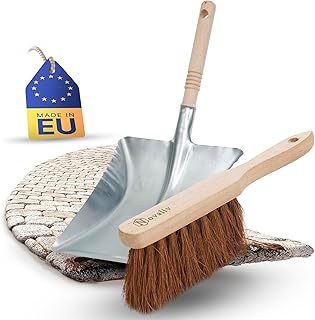 Novaliv Kehrgarnitur mit Handfeger Langer Stiel I 60 cm I Kokos I Kehrschaufel Set Kehrset Handkehrset